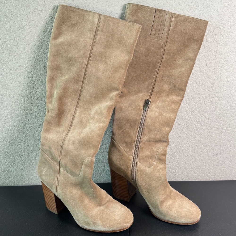Via Spiga Womens Tan Suede Knee High Block Heel Boots Size 9M EUR 39 Italy